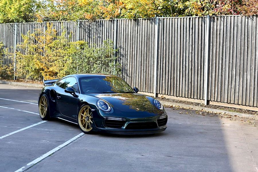 Porsche 991.2 Turbo S lowered and installed with Vossen Forged ML-X2 wheels in Heritage Gold